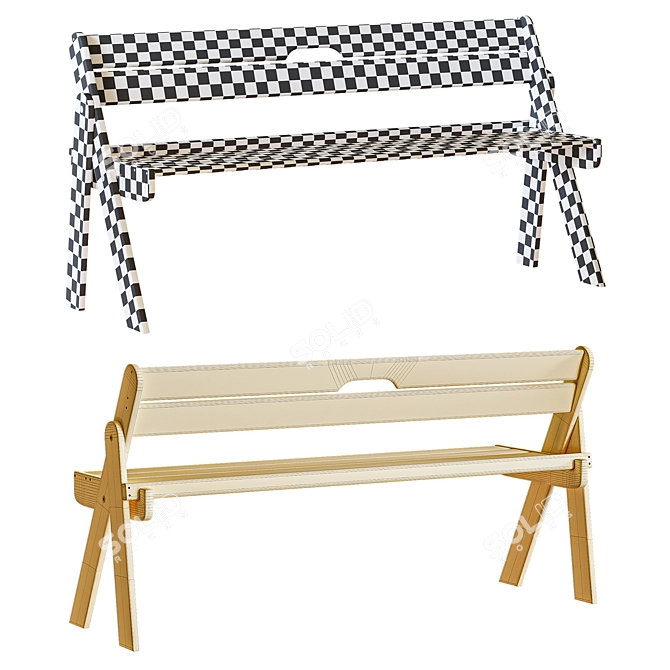 Wooden Folding Bench, Solid Wood 3D model image 3