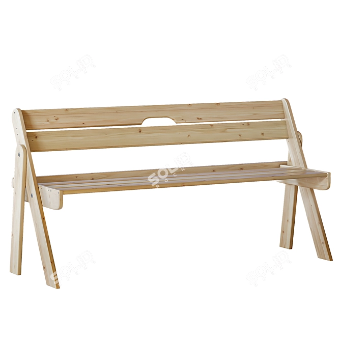 Wooden Folding Bench, Solid Wood 3D model image 4