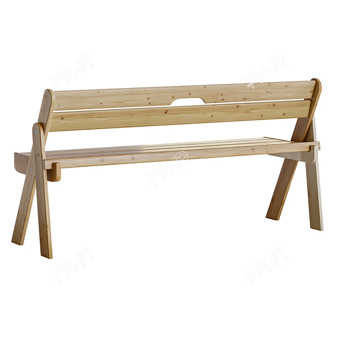 Wooden Folding Bench, Solid Wood 3D model image 5