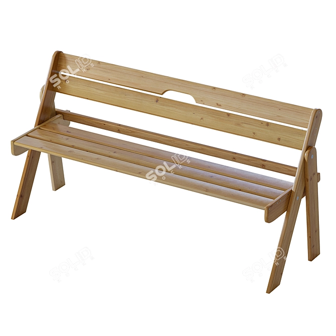 Wooden Folding Bench, Solid Wood 3D model image 7