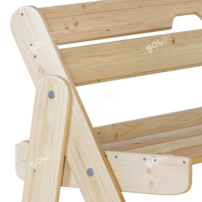 Wooden Folding Bench, Solid Wood 3D model image 8