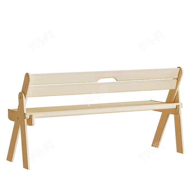 Wooden Folding Bench, Solid Wood 3D model image 10