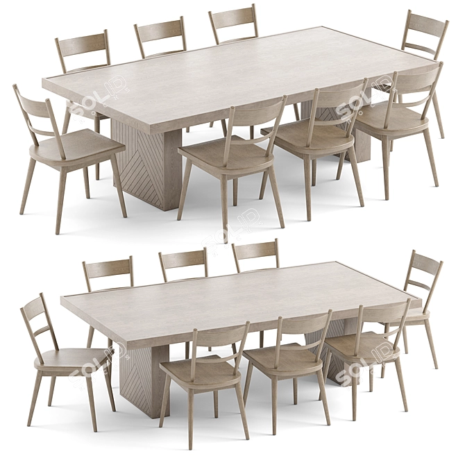 Wooden Dining Set with Arno Chair 3D model image 1