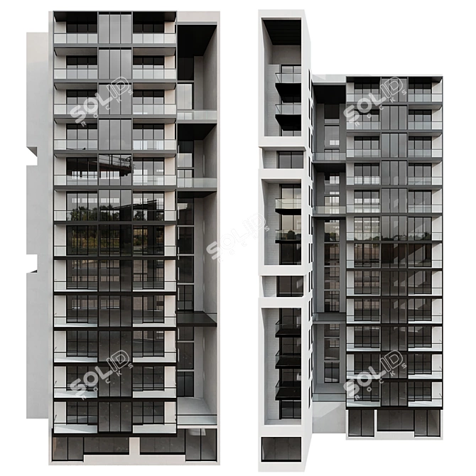 Modular Residential Building Model 3D model image 5