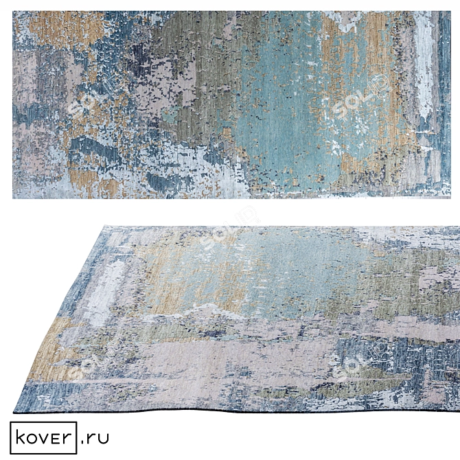 AMORE OX7-GREY-BLUE Floral Silk Rug 3D model image 1