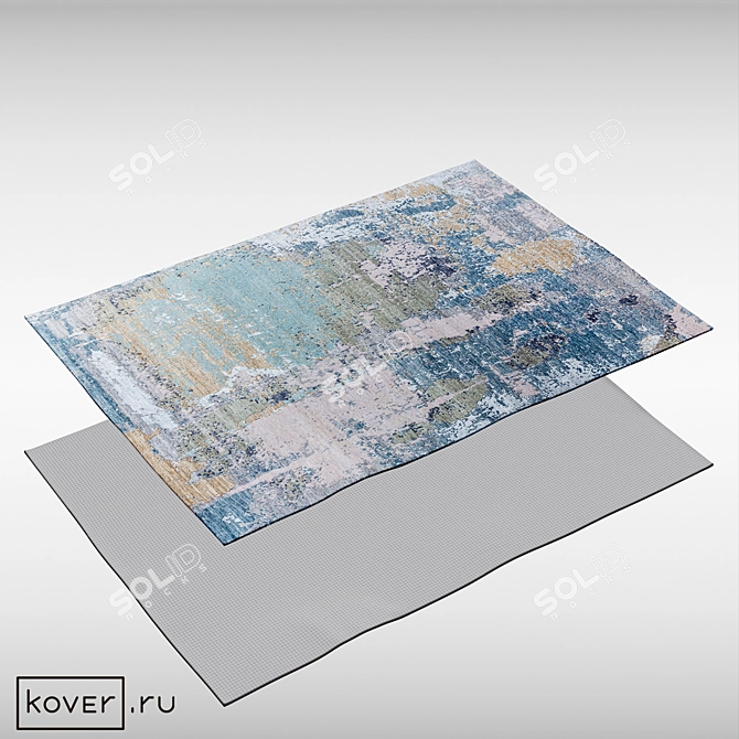 AMORE OX7-GREY-BLUE Floral Silk Rug 3D model image 2