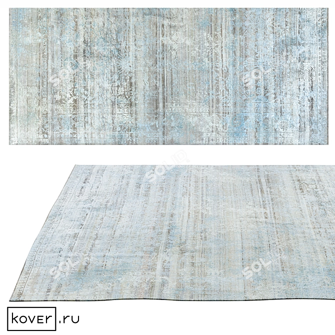 AMORE OX7-GREY-BLUE Floral Silk Rug 3D model image 3