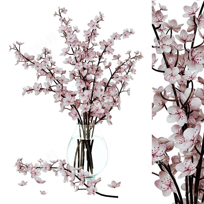 Sakura Branch Bouquet 3D model image 6