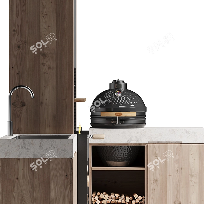 Modern Style BBQ Grill with Sink 3D model image 3