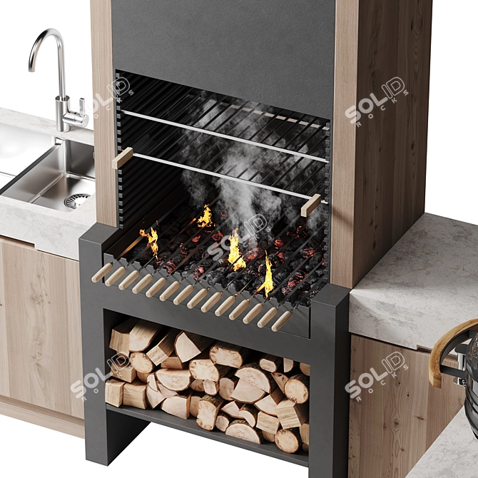 Modern Style BBQ Grill with Sink 3D model image 4