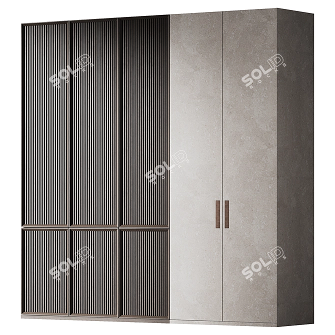 Custom Modern Cabinet with Acrylic Stone & Wood façades 3D model image 1