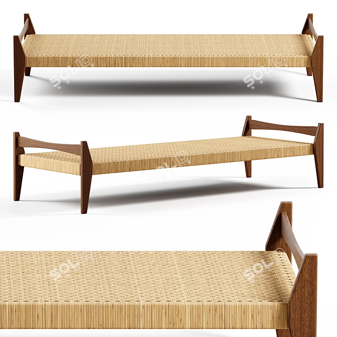 Handcrafted Rattan Wood Daybed 3D model image 1