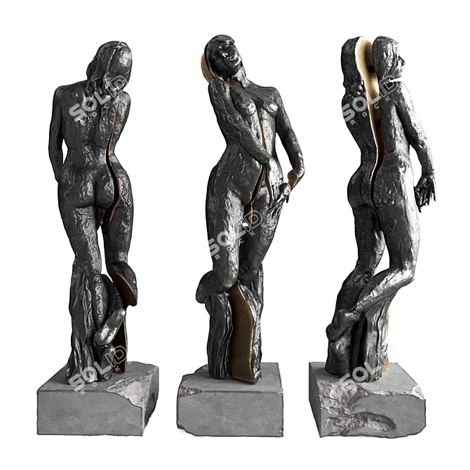 Sculpted Woman Metal Statue 3D model image 1