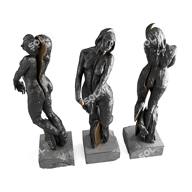 Sculpted Woman Metal Statue 3D model image 2