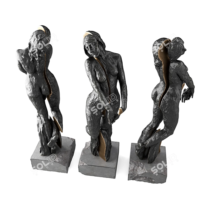 Sculpted Woman Metal Statue 3D model image 4