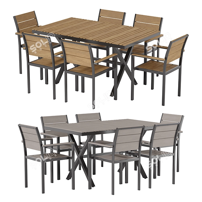 Teak Metal Dining Furniture Set 3D model image 2