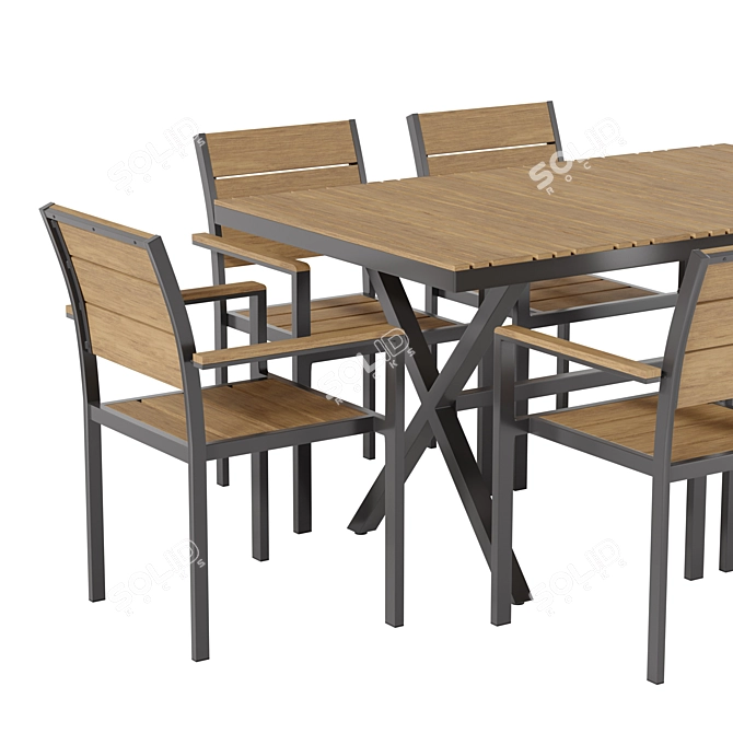 Teak Metal Dining Furniture Set 3D model image 4