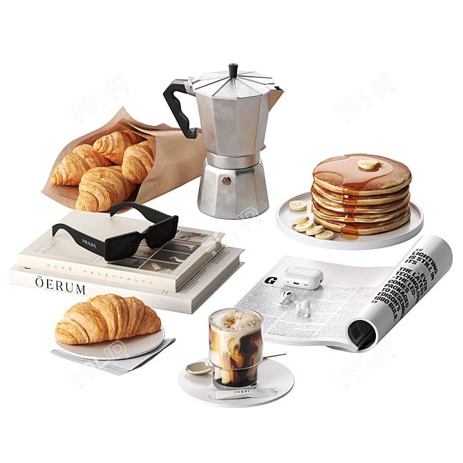 French Breakfast Scene 3D Model 3D model image 1