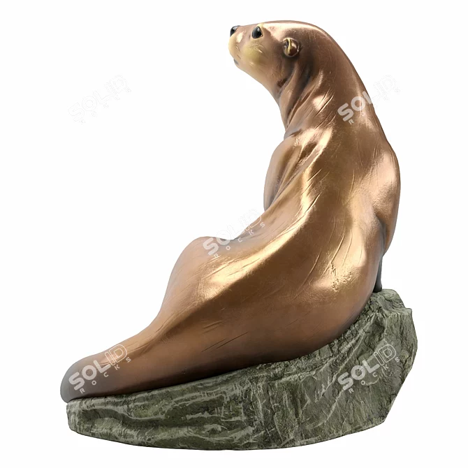 Bronze Otter Garden Sculpture 3D model image 4