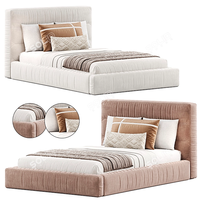 Elegant Hudson Upholstered Bed 3D model image 1