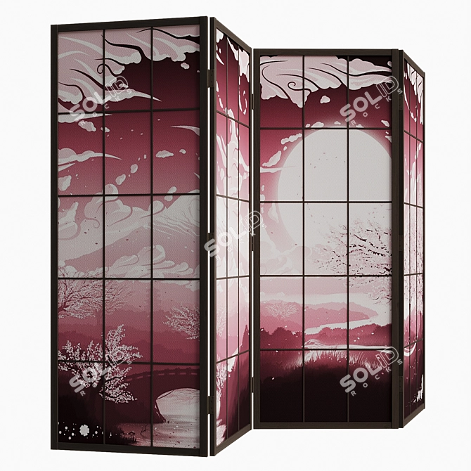 Japanese Style Folding Screen 3D model image 1