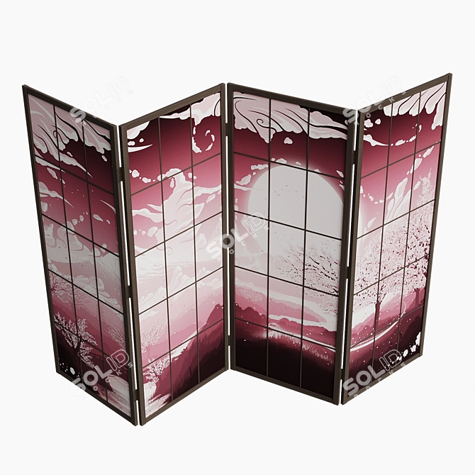 Japanese Style Folding Screen 3D model image 6