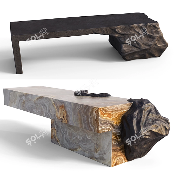 Artisanal Sculpted Bench Set 3D model image 4