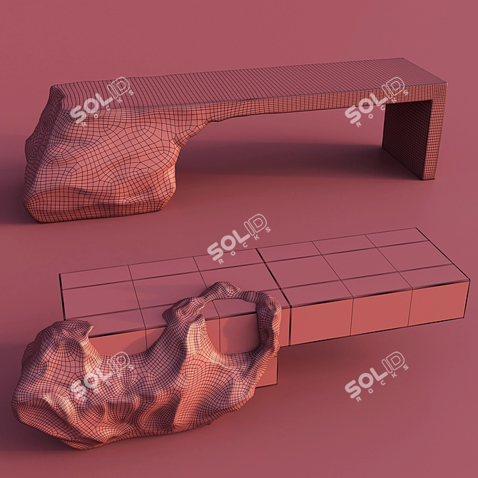 Artisanal Sculpted Bench Set 3D model image 5