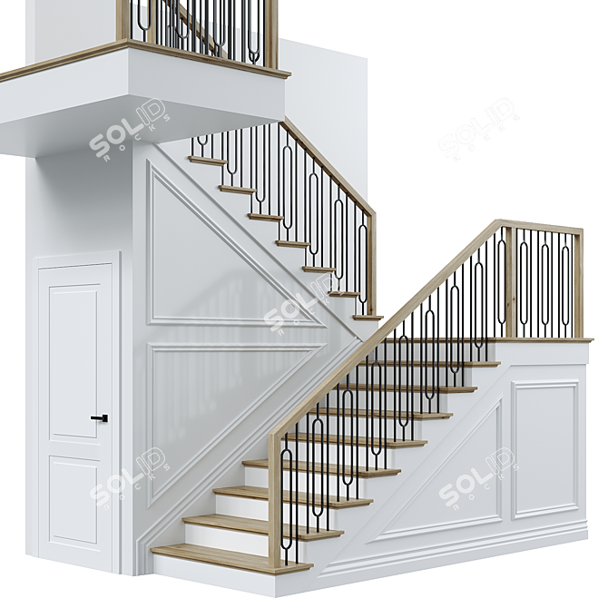 Elegant Neoclassical Metal-Wood Staircase 3D model image 1