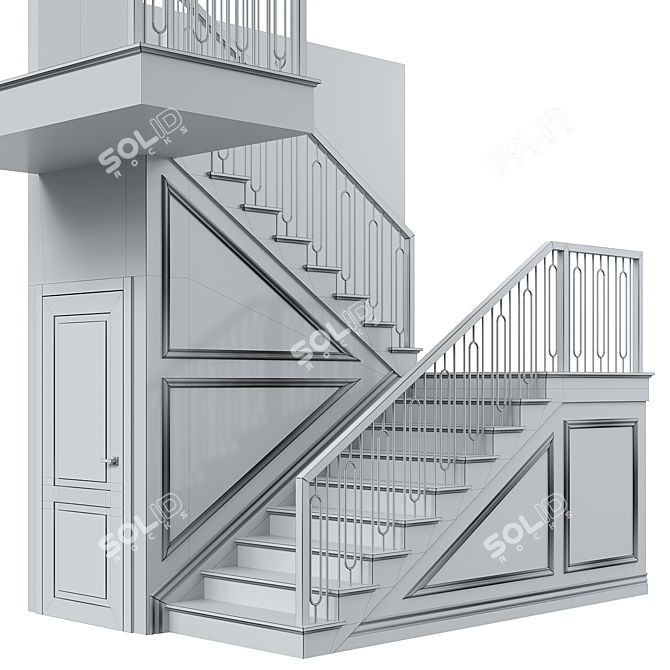 Elegant Neoclassical Metal-Wood Staircase 3D model image 5