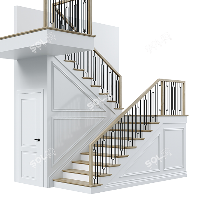 Elegant Neoclassical Metal-Wood Staircase 3D model image 6