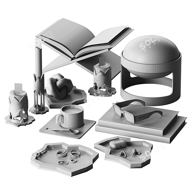 Contemporary Chrome Decor Set 3D model image 6