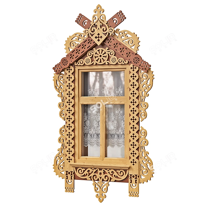 Carved Wooden Window Frame 01 3D model image 1