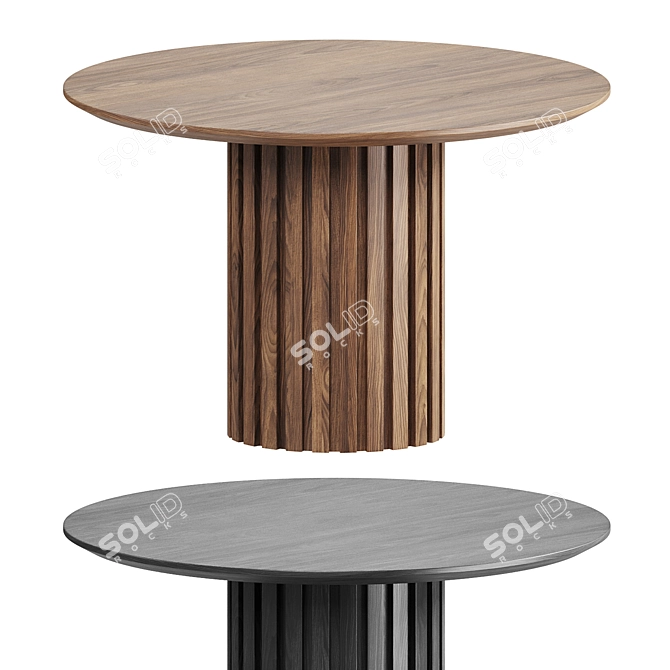 Modern Round Walnut Dining Table 3D model image 1