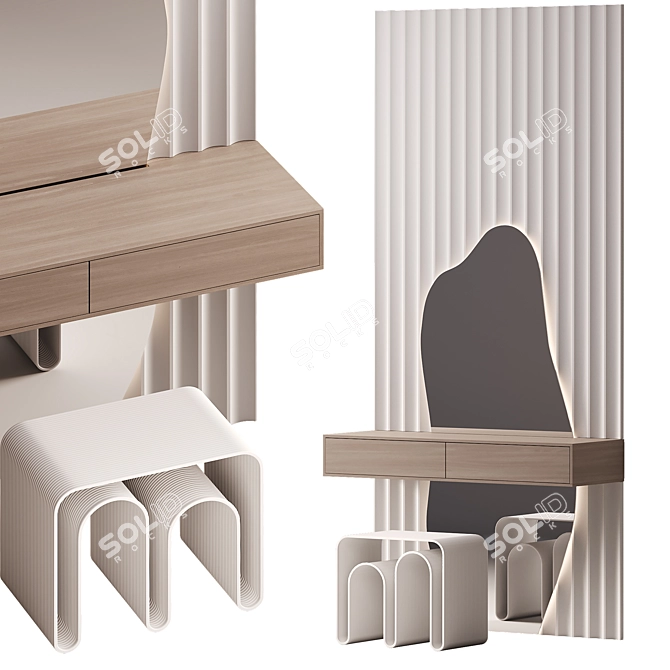 Modern Asymmetrical Vanity Table 3D model image 7