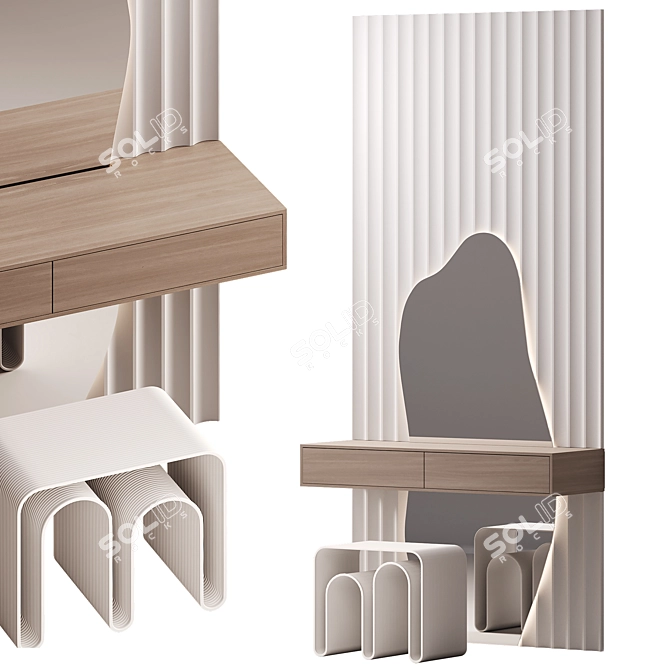 Modern Asymmetrical Vanity Table 3D model image 11