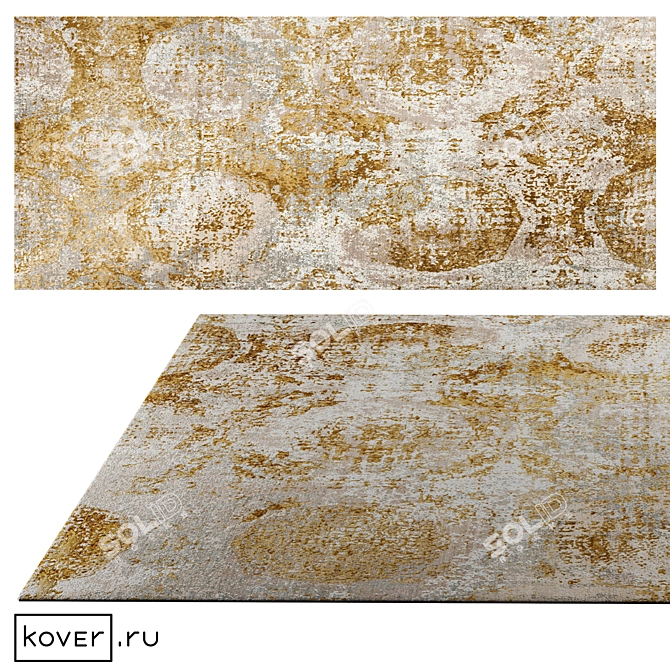 Modern Abstract Grey-Gold Wool Silk Rug 3D model image 1