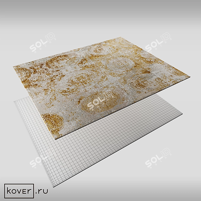 Modern Abstract Grey-Gold Wool Silk Rug 3D model image 2