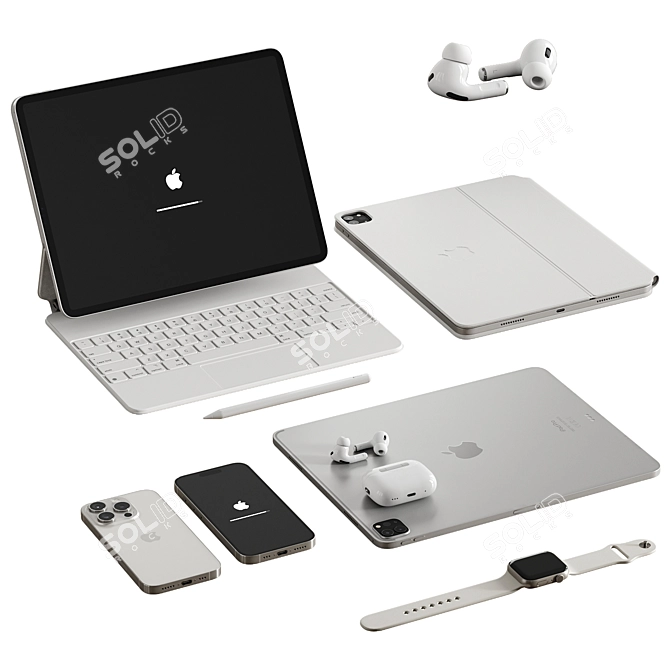 Apple White Tech Set Bundle 3D model image 1