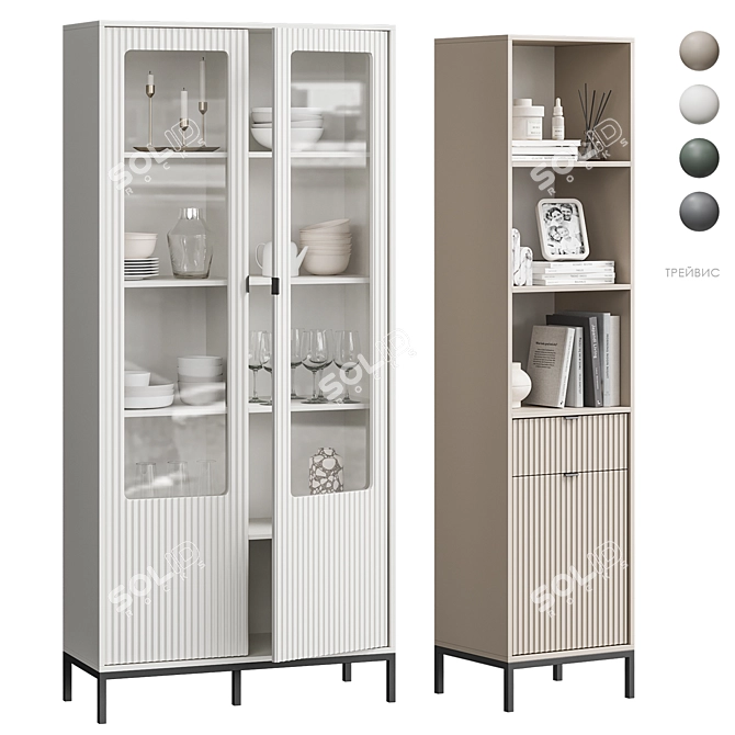 Scandinavian Display Cabinet Set 3D model image 1