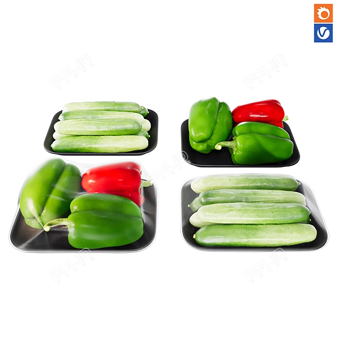 Customizable Cucumber & Pepper Kitchen Decor 3D model image 1