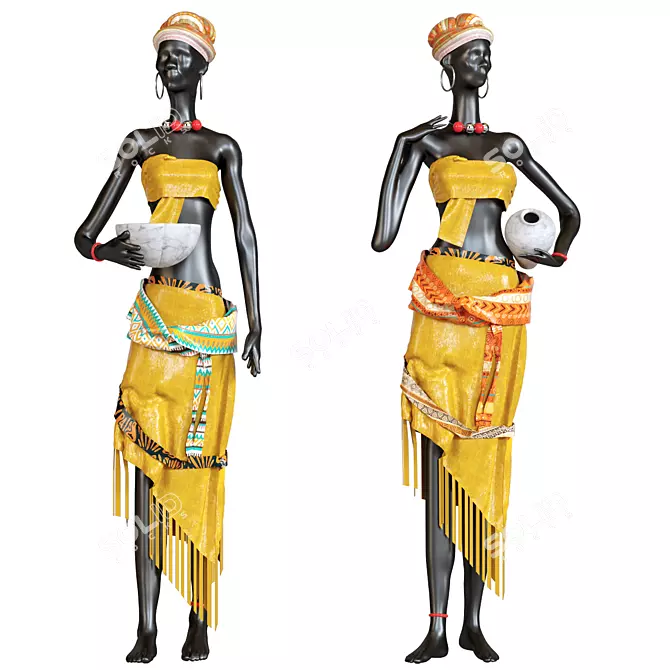 African Women Handmade Statue 3D model image 1