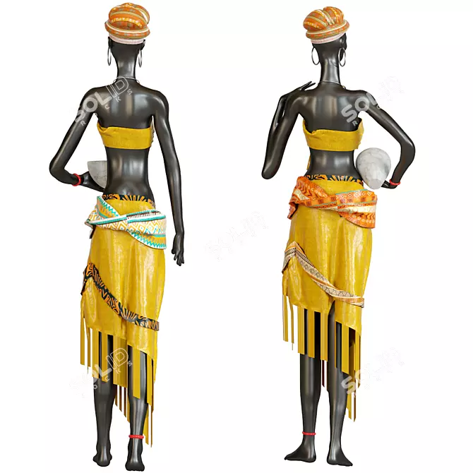 African Women Handmade Statue 3D model image 2