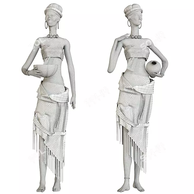 African Women Handmade Statue 3D model image 3