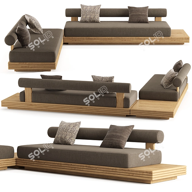 Teak Bondi L-Sectional Sofa 3D model image 1