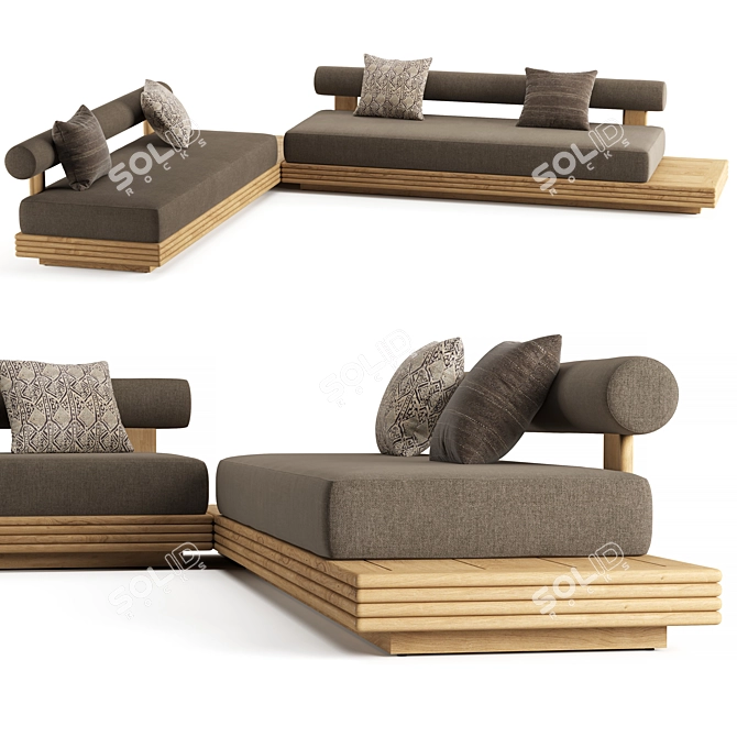 Teak Bondi L-Sectional Sofa 3D model image 3