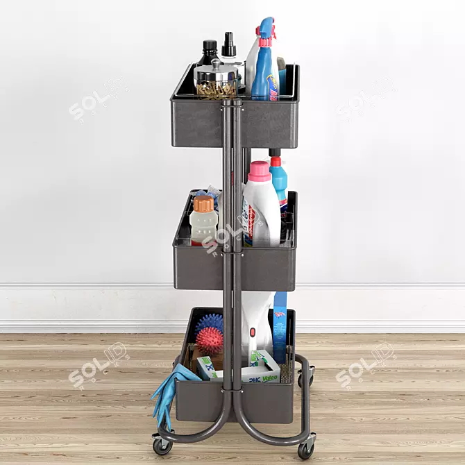 Cleaning Trolley with Fillings 3D model image 3