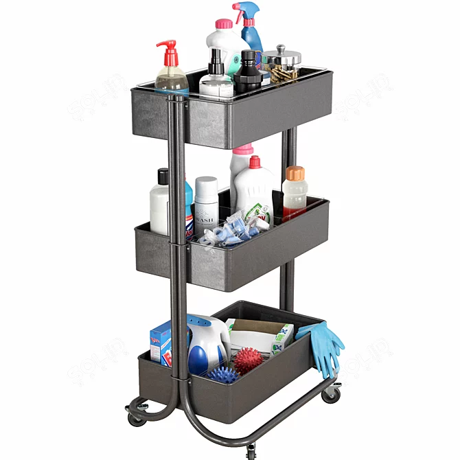 Cleaning Trolley with Fillings 3D model image 12