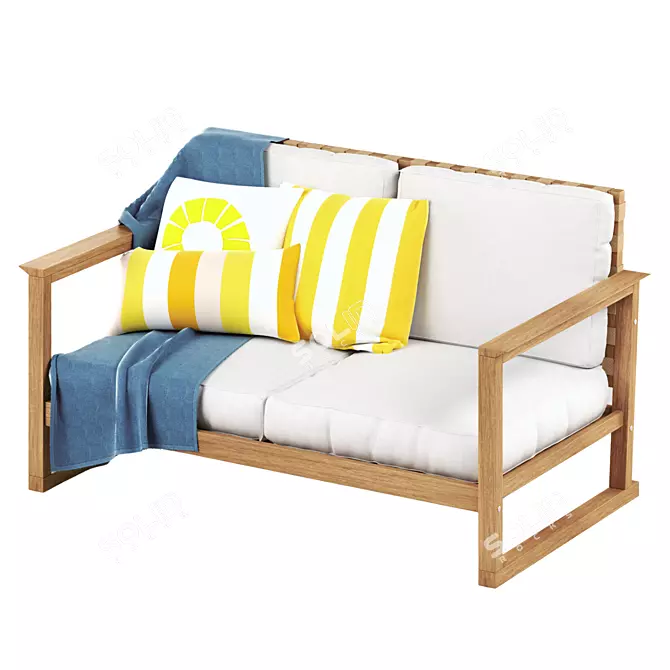 Outdoor Eucalyptus Loveseat Set 3D model image 1