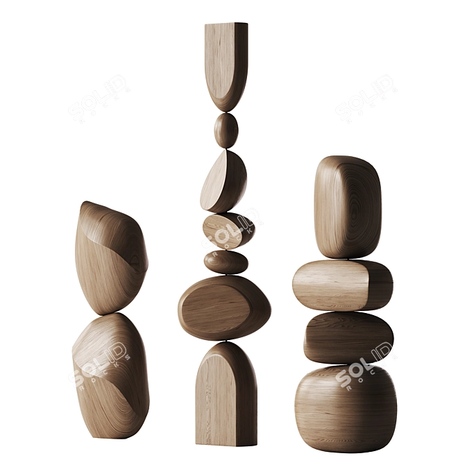 Abstract Wood Sculpture Set 3D model image 2